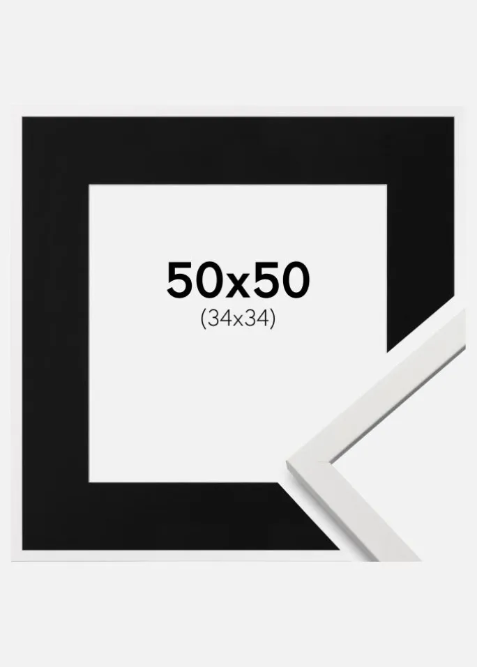Ramme Edsbyn Hvid 50x50 cm - Passepartout Sort 35x35 cm