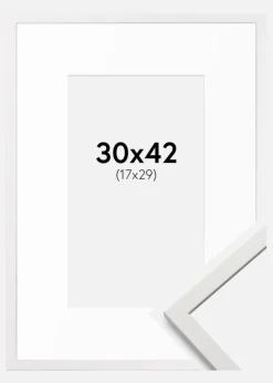 Ramme Edsbyn Hvid 30x42 cm - Passepartout Hvid 18x30 cm