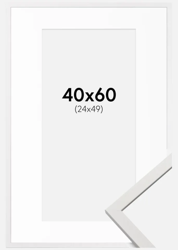Ramme Edsbyn Hvid 40x60 cm - Passepartout Hvid 25x50 cm