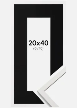 Ramme Edsbyn Hvid 20x40 cm - Passepartout Sort 10x30 cm
