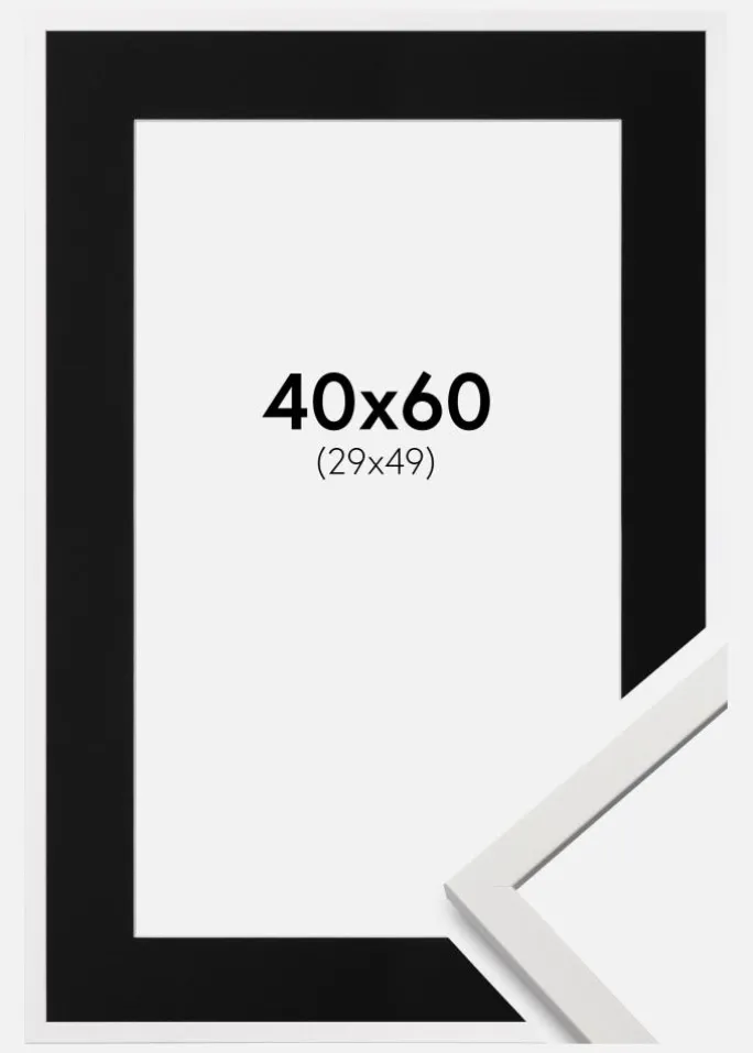 Ramme Edsbyn Hvid 40x60 cm - Passepartout Sort 30x50 cm