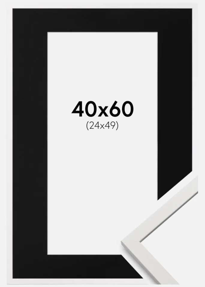 Ramme Edsbyn Hvid 40x60 cm - Passepartout Sort 25x50 cm