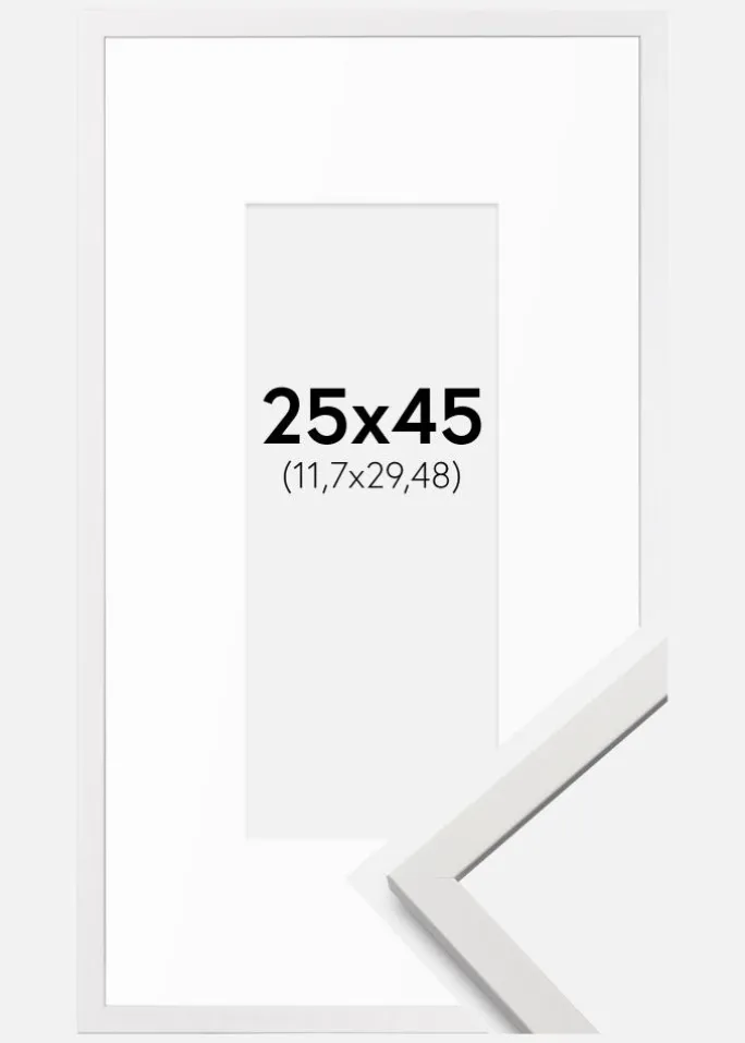 Ramme Edsbyn Hvid 25x45 cm - Passepartout Hvid 5x12 inches