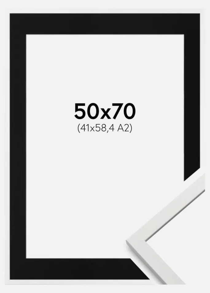Ramme Edsbyn Hvid 50x70 cm - Passepartout Sort 42x59,4 cm (A2)