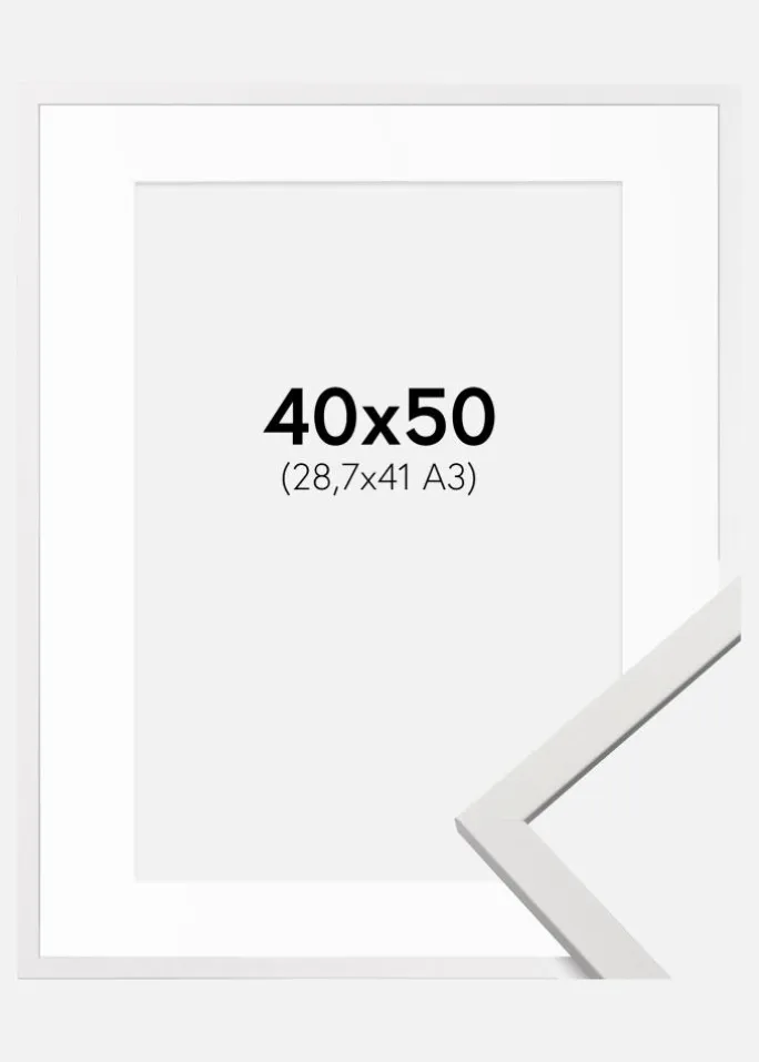Ramme Edsbyn Hvid 40x50 cm - Passepartout Hvid 29,7x42 cm (A3)