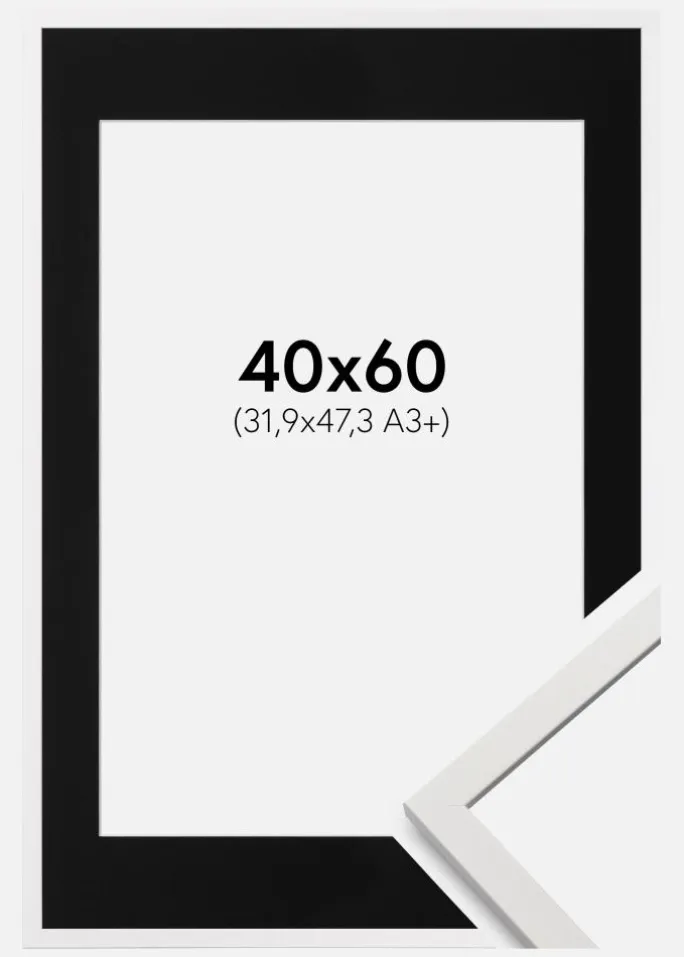 Ramme Edsbyn Hvid 40x60 cm - Passepartout Sort 32,9x48,3 cm (A3+)