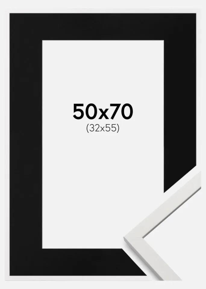 Ramme Edsbyn Hvid 50x70 cm - Passepartout Sort 33x56 cm