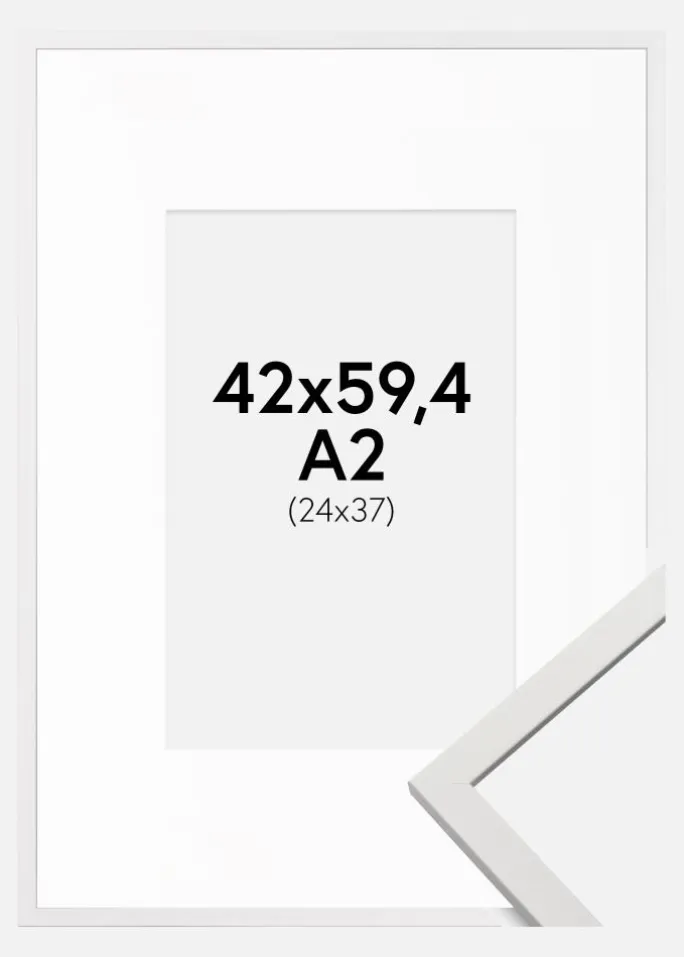 Ramme Edsbyn Hvid 42x59,4 cm (A2) - Passepartout Hvid 25x38 cm