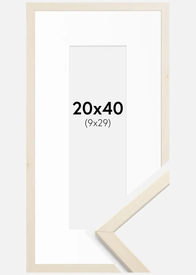 Ramme Edsbyn Løn 20x40 cm - Passepartout Hvid 10x30 cm