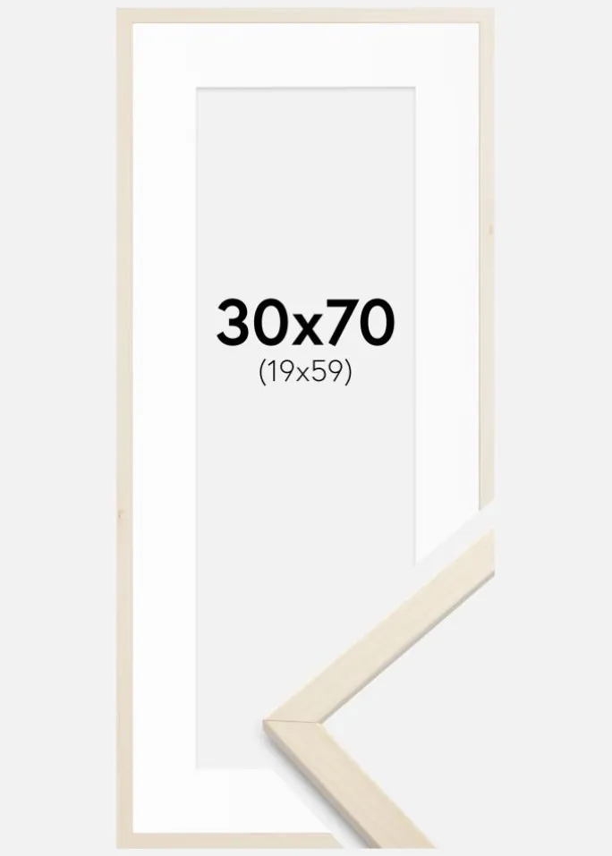 Ramme Edsbyn Løn 30x70 cm - Passepartout Hvid 20x60 cm