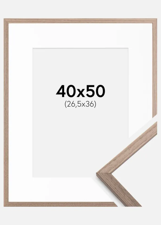 Ramme Edsbyn Lys Valnød 40x50 cm - Passepartout Hvid 27,5x37 cm