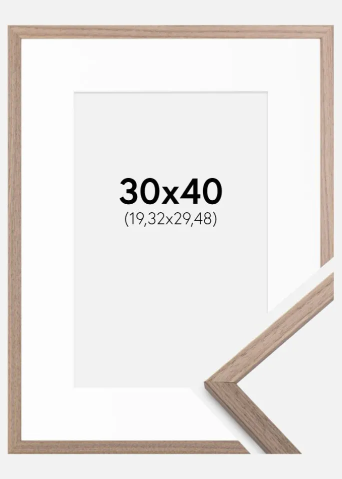 Ramme Edsbyn Lys Valnød 30x40 cm - Passepartout Hvid 8x12 inches
