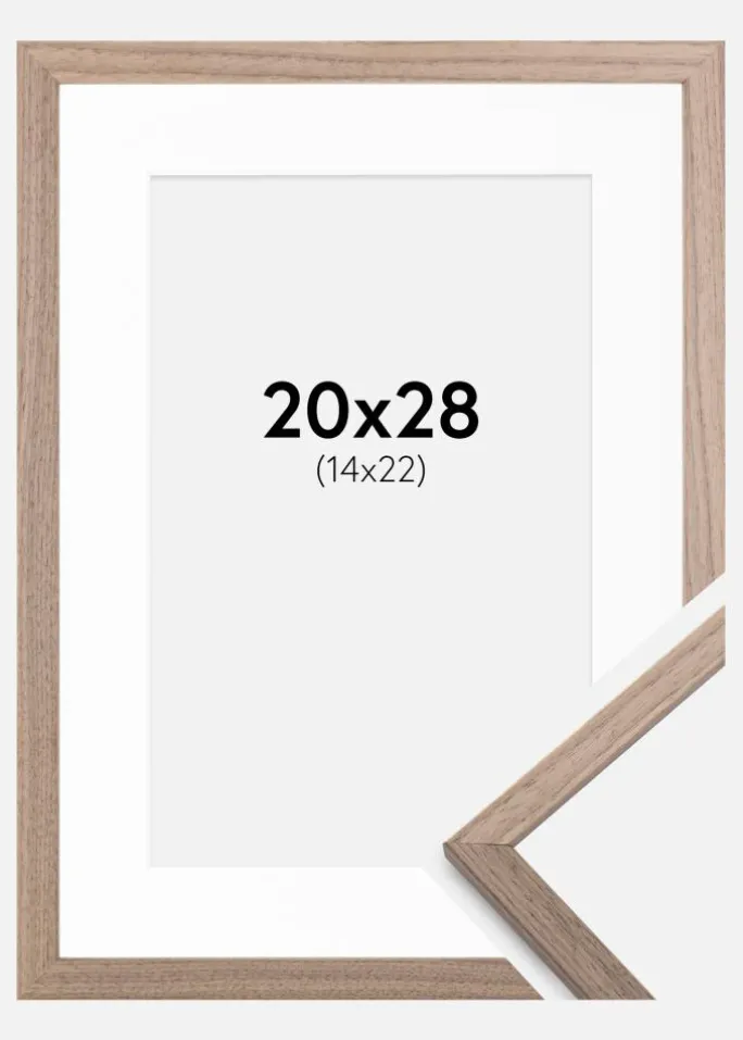 Ramme Edsbyn Lys Valnød 20x28 cm - Passepartout Hvid 15x23 cm