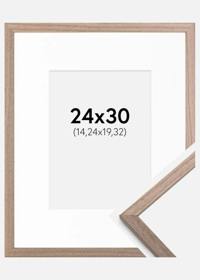 Ramme Edsbyn Lys Valnød 24x30 cm - Passepartout Hvid 6x8 inches