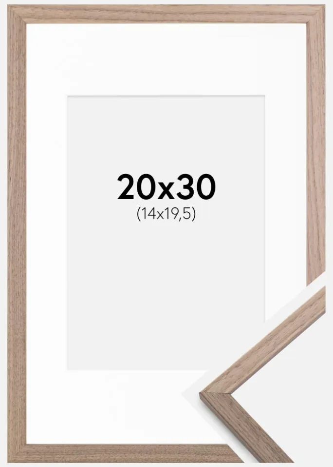 Ramme Edsbyn Lys Valnød 20x30 cm - Passepartout Hvid 15x21 cm (A5)