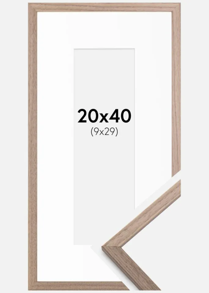 Ramme Edsbyn Lys Valnød 20x40 cm - Passepartout Hvid 10x30 cm