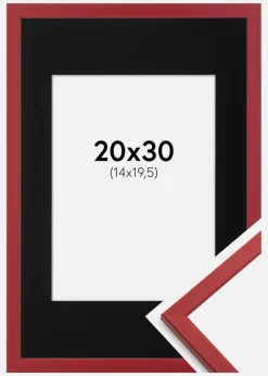 Ramme Edsbyn Rød 20x30 cm - Passepartout Sort 15x21 cm (A5)