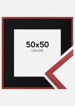 Ramme Edsbyn Rød 50x50 cm - Passepartout Sort 35x35 cm