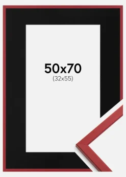 Ramme Edsbyn Rød 50x70 cm - Passepartout Sort 33x56 cm
