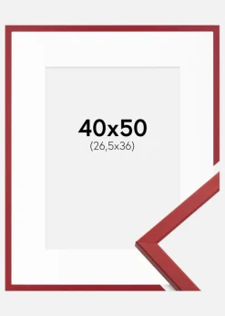 Ramme Edsbyn Rød 40x50 cm - Passepartout Hvid 27,5x37 cm