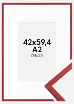 Ramme Edsbyn Rød 42x59,4 cm (A2) - Passepartout Hvid 25x38 cm
