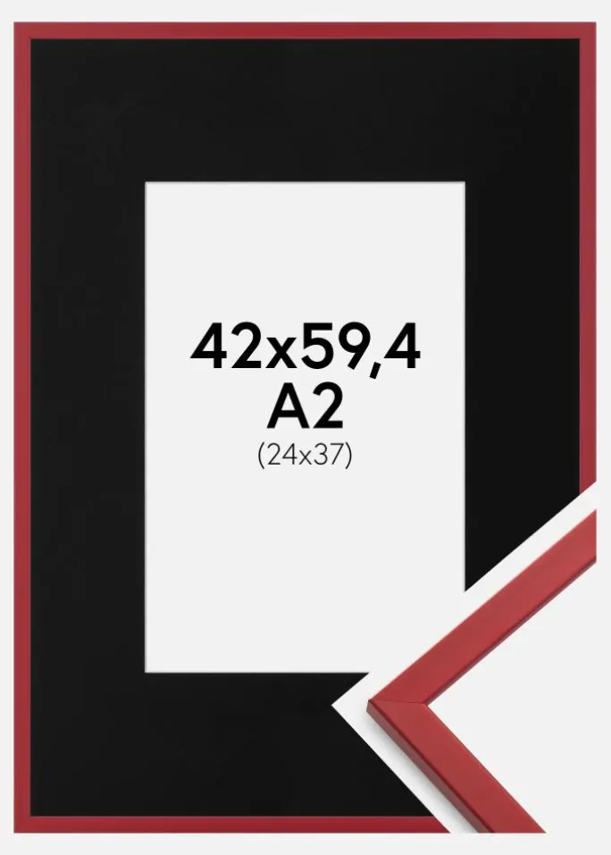 Ramme Edsbyn Rød 42x59,4 cm (A2) - Passepartout Sort 25x38 cm