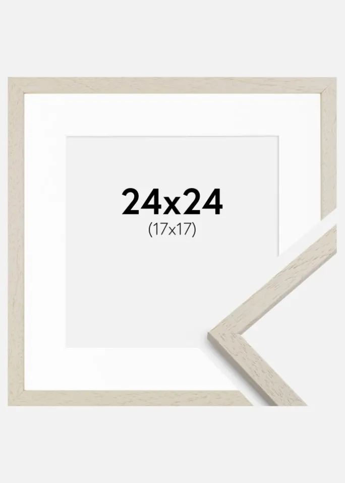 Ramme Edsbyn Sand 24x24 cm - Passepartout Hvid 18x18 cm