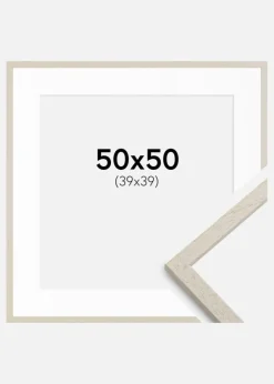 Ramme Edsbyn Sand 50x50 cm - Passepartout Hvid 40x40 cm