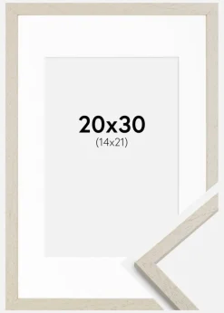 Ramme Edsbyn Sand 20x30 cm - Passepartout Hvid 15x22 cm