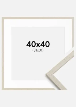 Ramme Edsbyn Sand 40x40 cm - Passepartout Hvid 32x32 cm