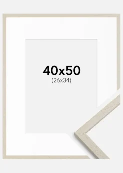 Ramme Edsbyn Sand 40x50 cm - Passepartout Hvid 27x35 cm