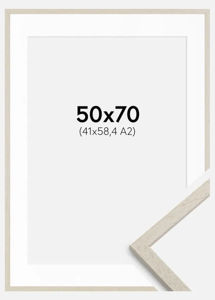 Ramme Edsbyn Sand 50x70 cm - Passepartout Hvid 42x59,4 cm (A2)