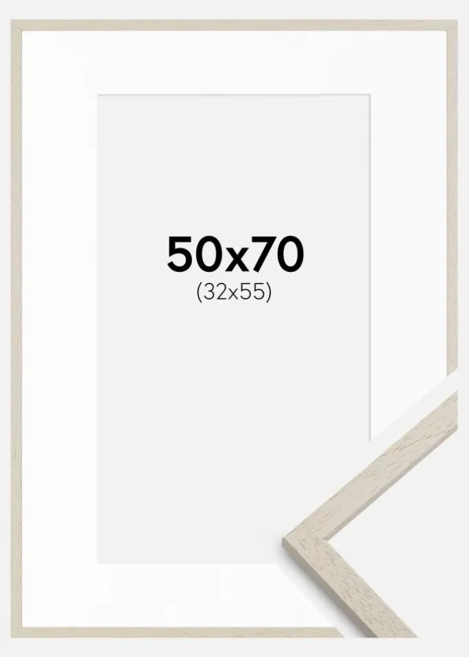 Ramme Edsbyn Sand 50x70 cm - Passepartout Hvid 33x56 cm