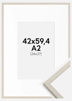Ramme Edsbyn Sand 42x59,4 cm (A2) - Passepartout Hvid 25x38 cm