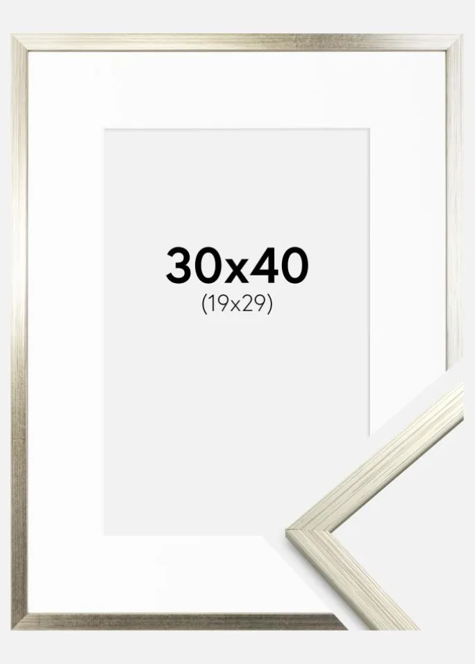 Ramme Edsbyn Sølv 30x40 cm - Passepartout Hvid 20x30 cm