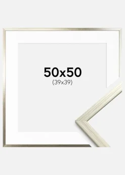 Ramme Edsbyn Sølv 50x50 cm - Passepartout Hvid 40x40 cm