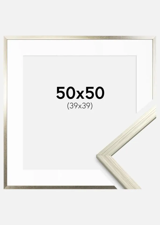 Ramme Edsbyn Sølv 50x50 cm - Passepartout Hvid 40x40 cm