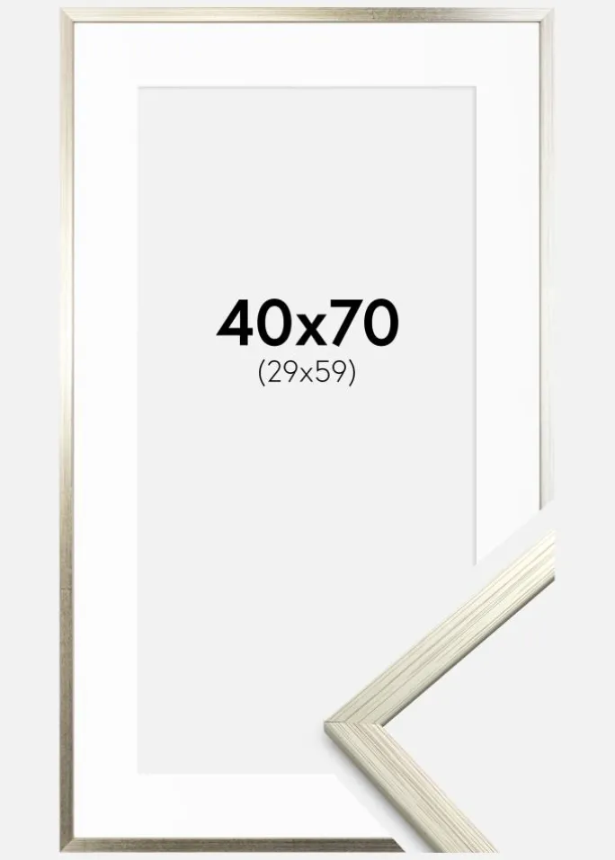 Ramme Edsbyn Sølv 40x70 cm - Passepartout Hvid 30x60 cm