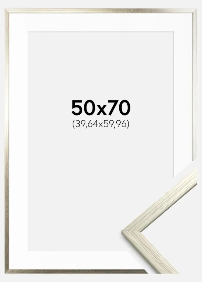 Ramme Edsbyn Sølv 50x70 cm - Passepartout Hvid 16x24 inches