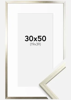 Ramme Edsbyn Sølv 30x50 cm - Passepartout Hvid 20x40 cm