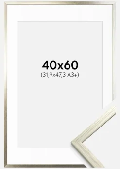 Ramme Edsbyn Sølv 40x60 cm - Passepartout Hvid 32,9x48,3 cm (A3+)