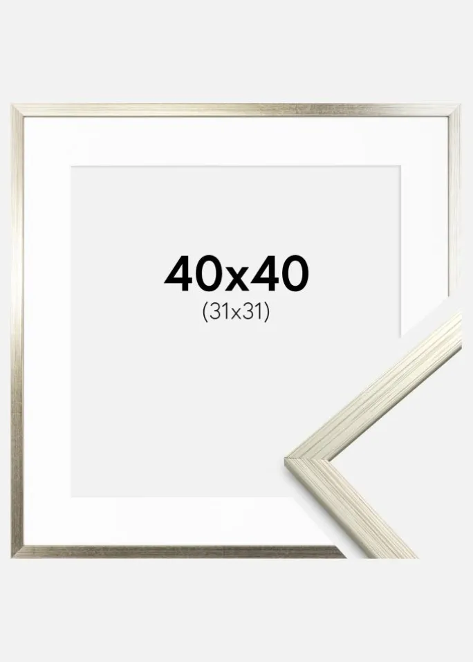 Ramme Edsbyn Sølv 40x40 cm - Passepartout Hvid 32x32 cm