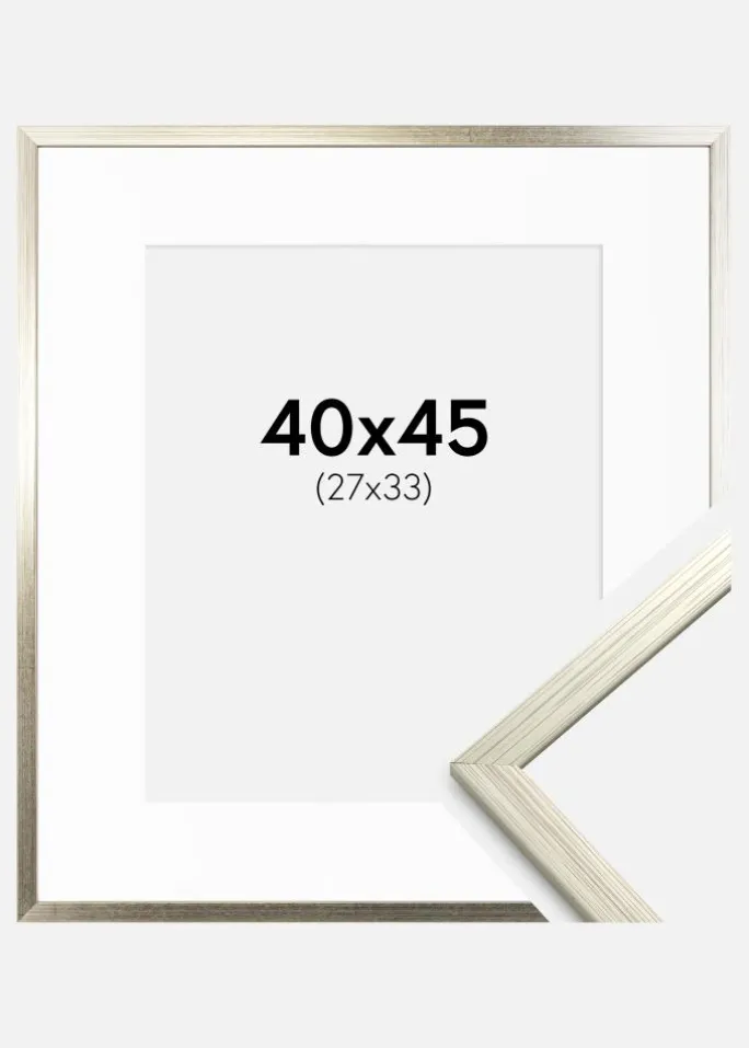 Ramme Edsbyn Sølv 40x45 cm - Passepartout Hvid 28x34 cm