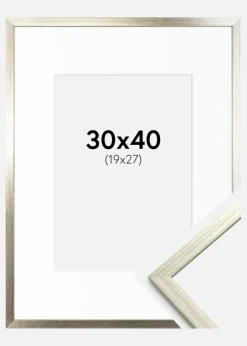 Ramme Edsbyn Sølv 30x40 cm - Passepartout Hvid 20x28 cm