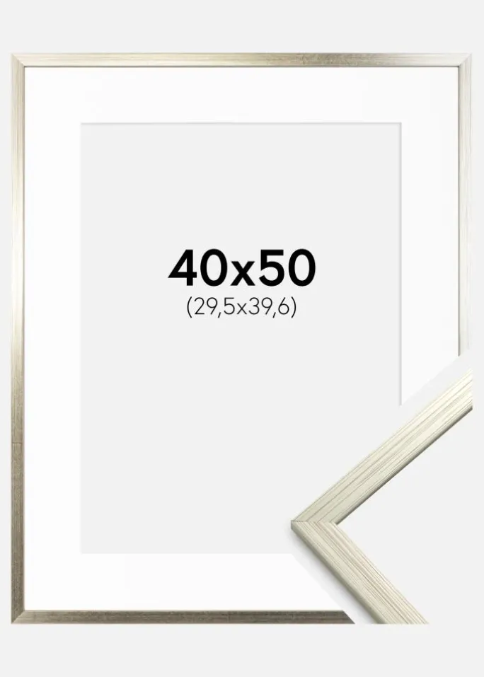 Ramme Edsbyn Sølv 40x50 cm - Passepartout Hvid 12x16 inches