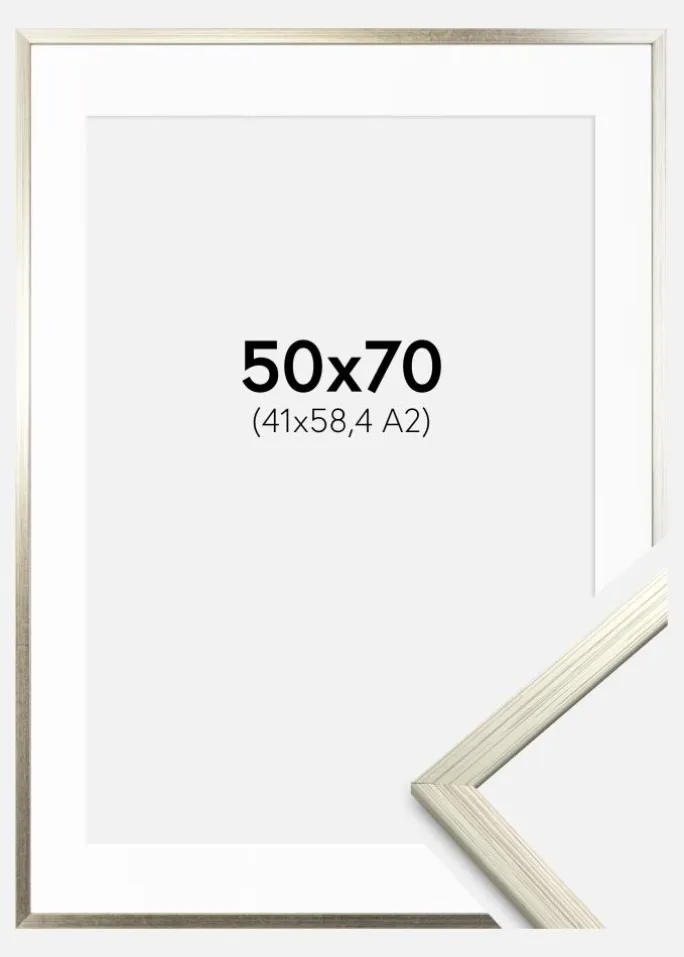 Ramme Edsbyn Sølv 50x70 cm - Passepartout Hvid 42x59,4 cm (A2)
