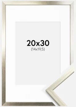 Ramme Edsbyn Sølv 20x30 cm - Passepartout Hvid 15x21 cm (A5)