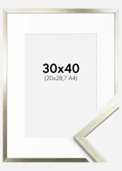 Ramme Edsbyn Sølv 30x40 cm - Passepartout Hvid 21x29,7 cm (A4)