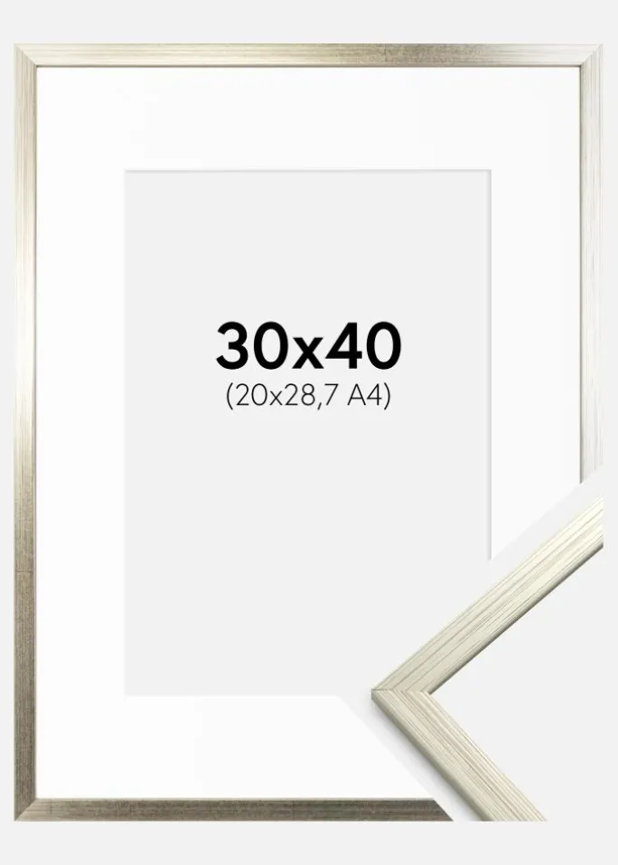 Ramme Edsbyn Sølv 30x40 cm - Passepartout Hvid 21x29,7 cm (A4)