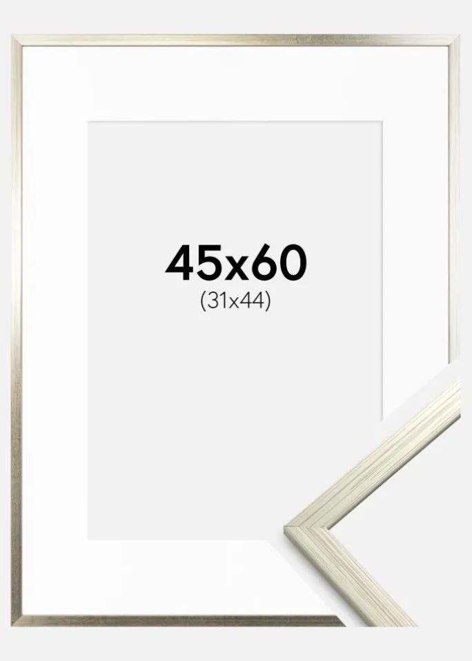 Ramme Edsbyn Sølv 45x60 cm - Passepartout Hvid 32x45 cm